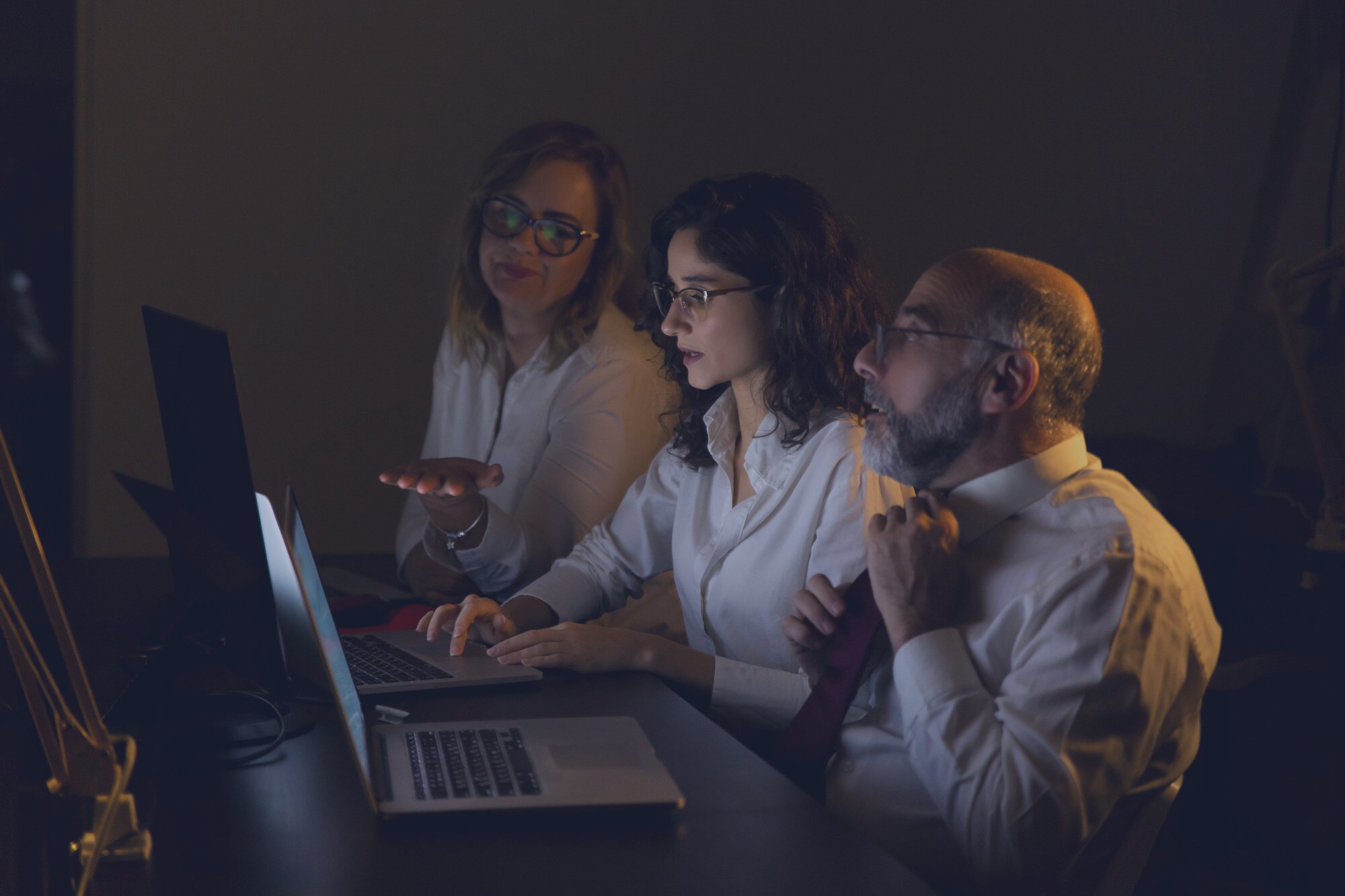 Engineering team collaboration in a dark enterprise workspace